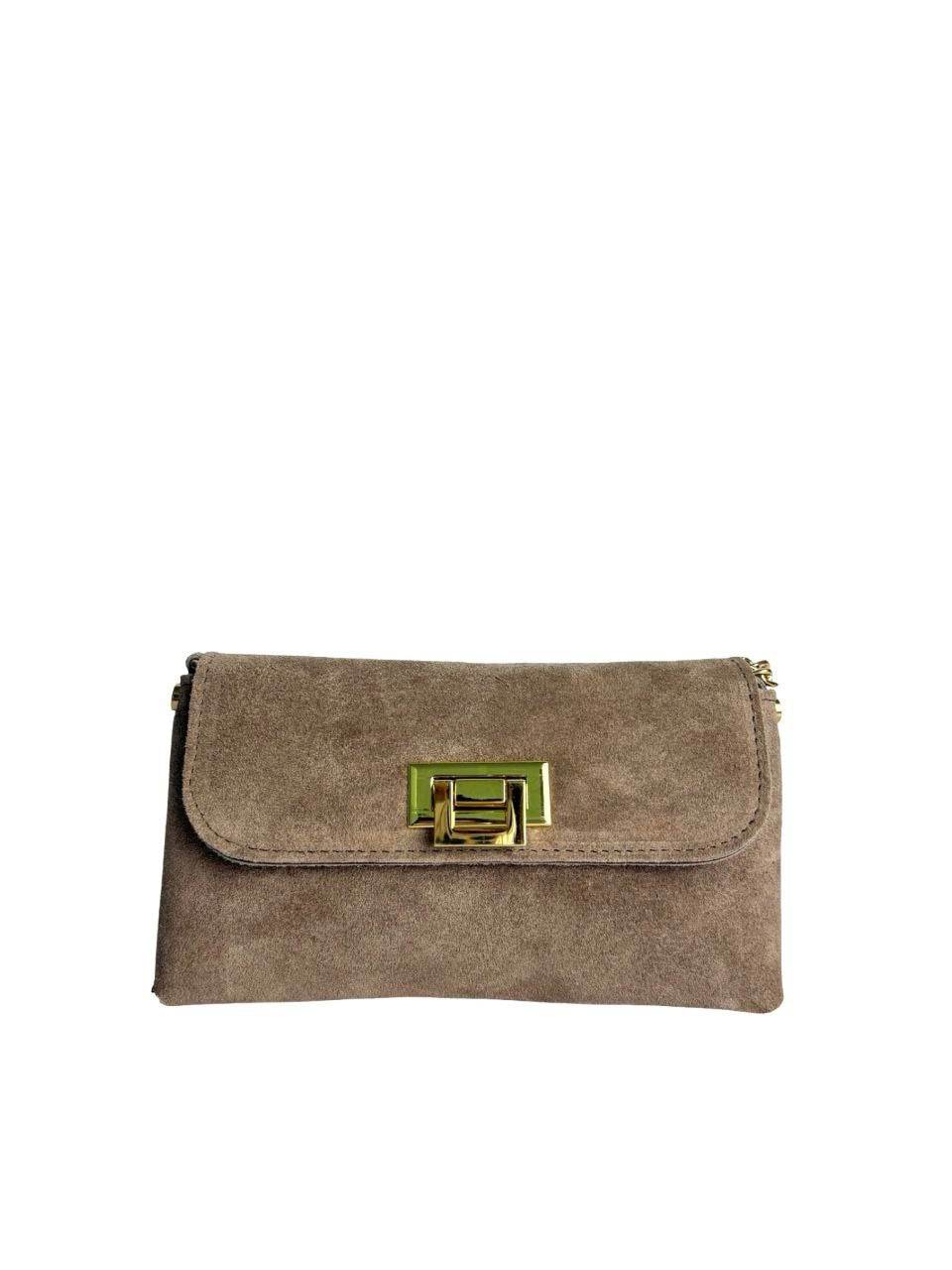 Mini Italian Leather Clutch with Gold Chain by Modex™