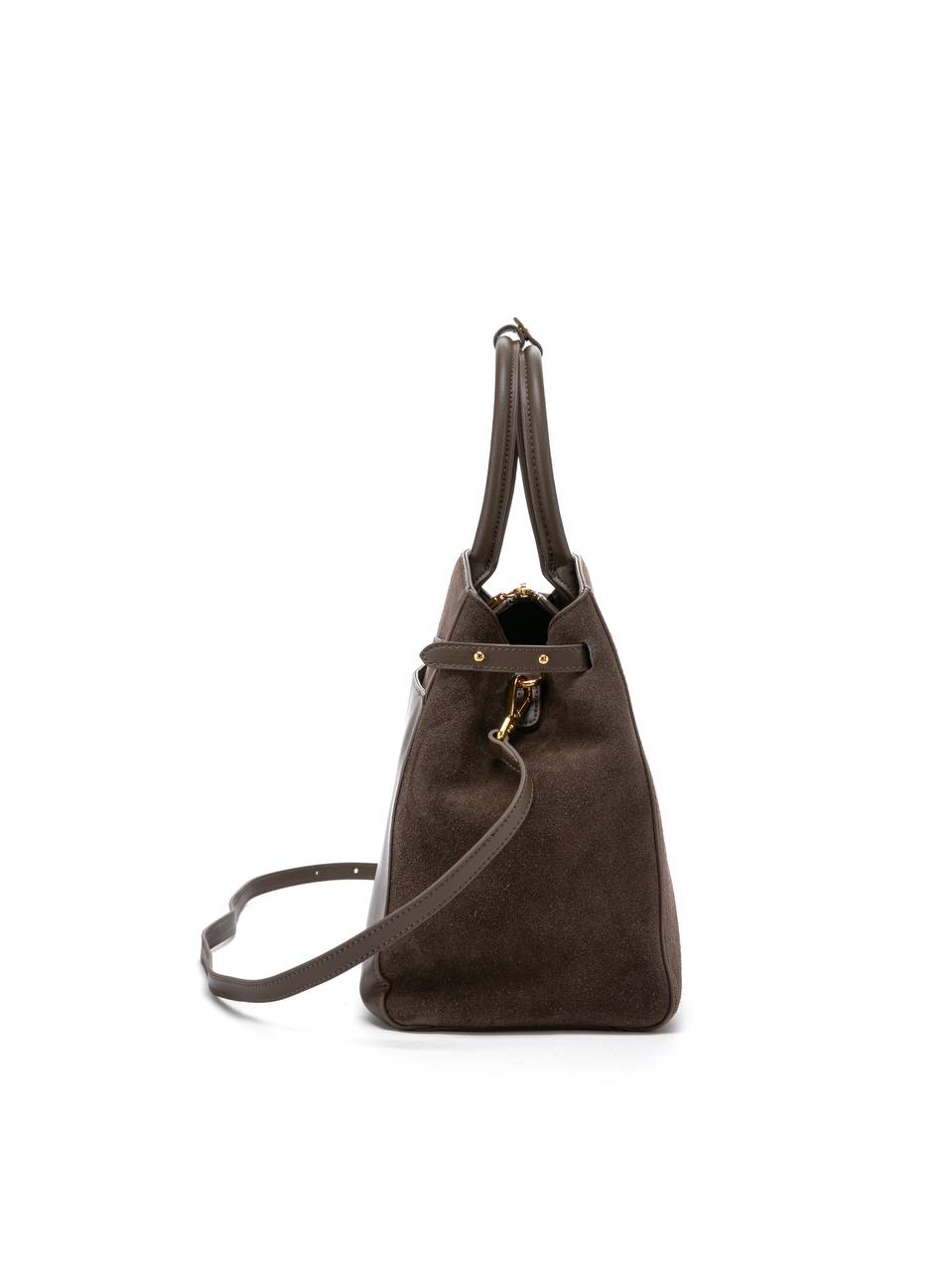 Large Suede Leather Top Handle Bag with Shoulder Strap
