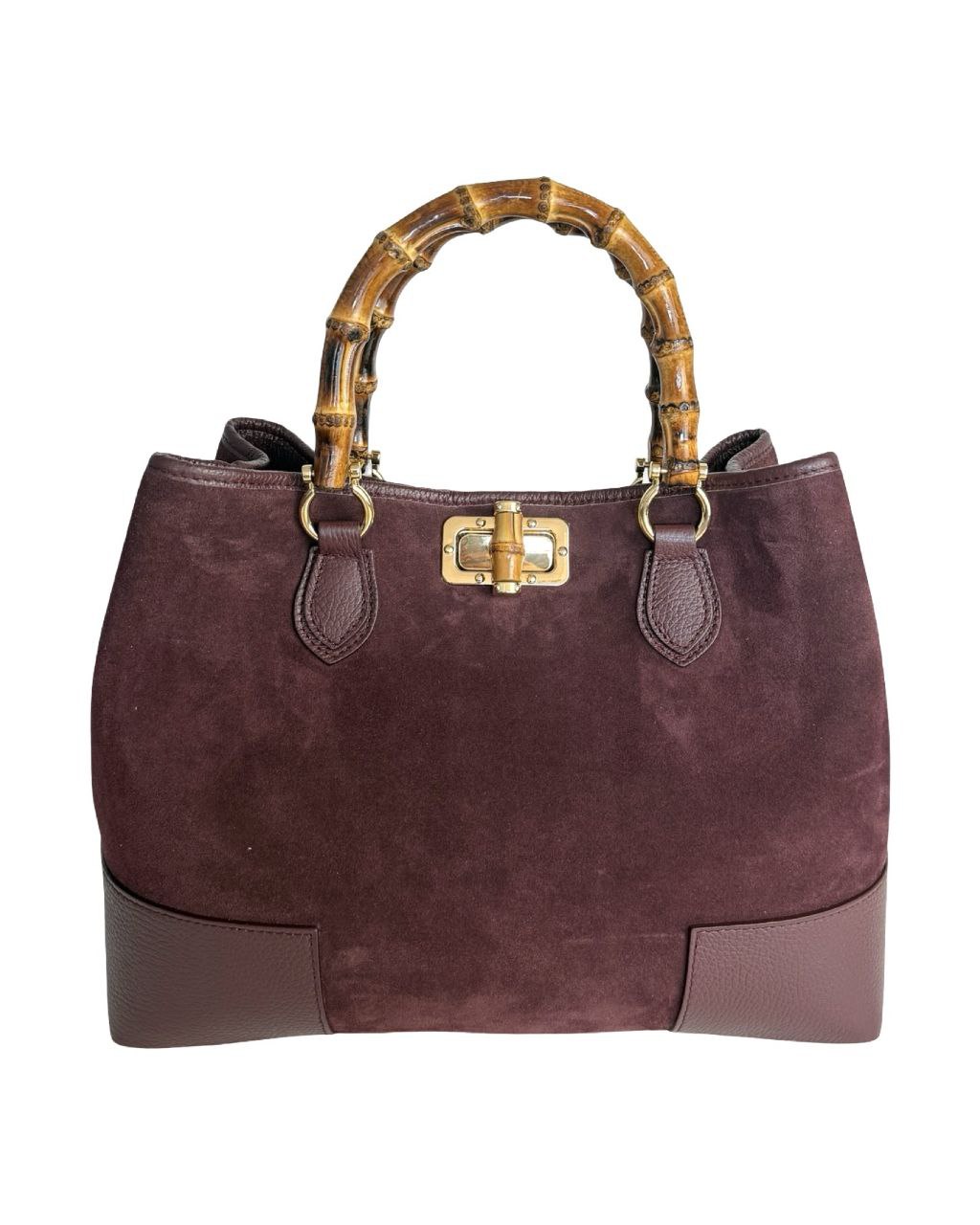 Suede Top-Handle Bag — Bamboo Handle