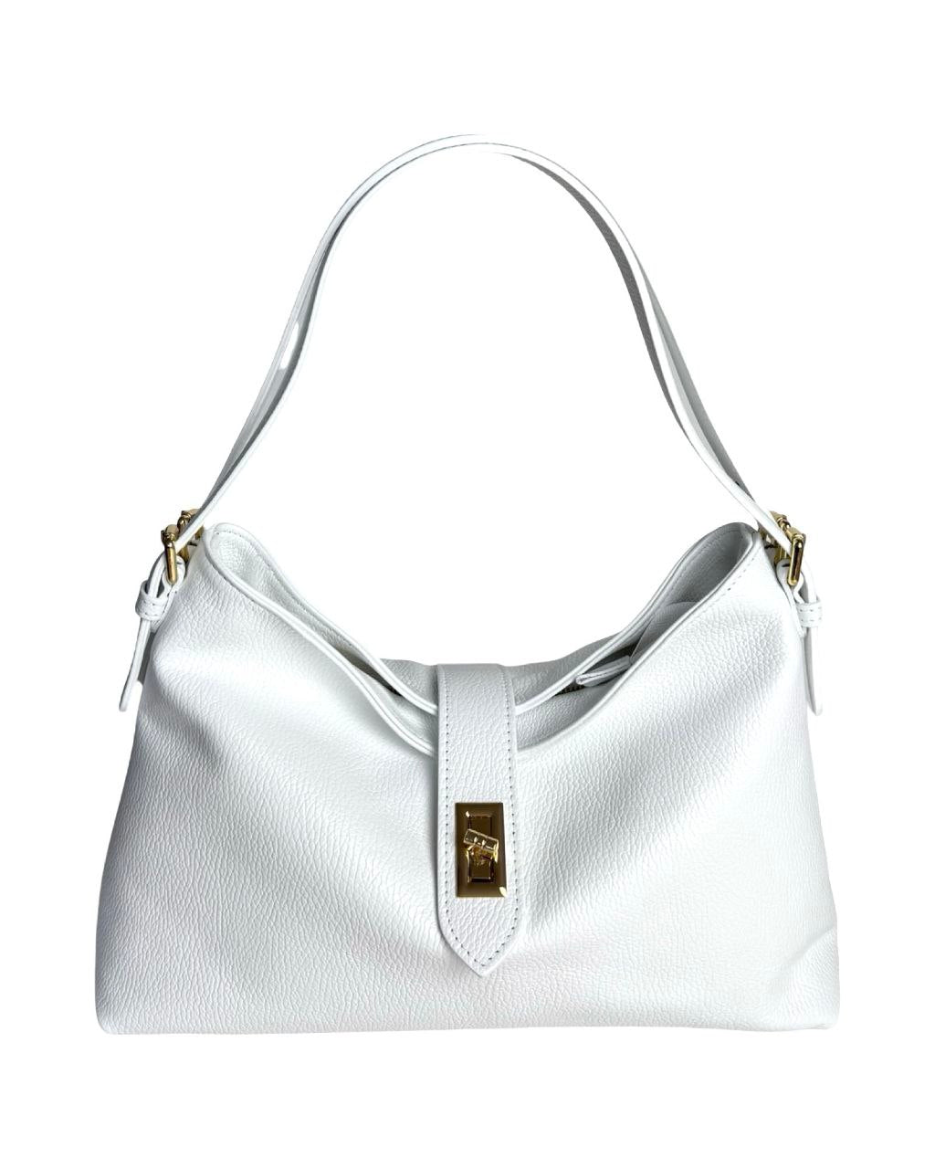 Leather Shoulder Bag with Zip Closure & Detachable Strap