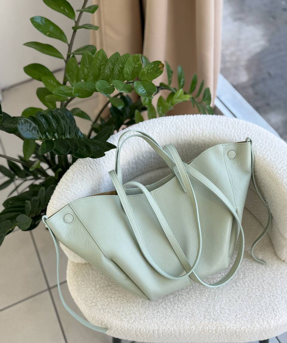 Leather Tote Bag with Removable Pouch