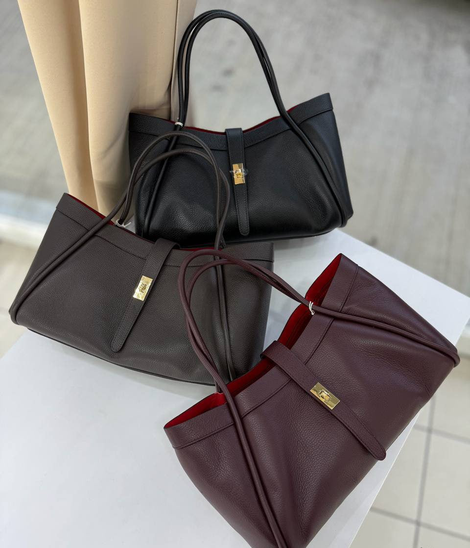 Italian Leather Structured Tote Bag