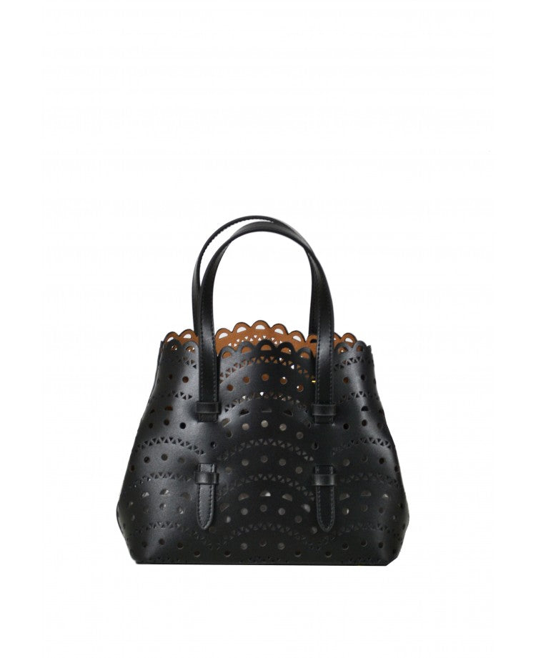 Laser-Cut Leather Mini Tote with Strap