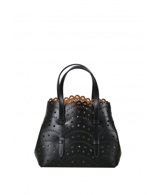 Laser-Cut Leather Mini Tote with Strap