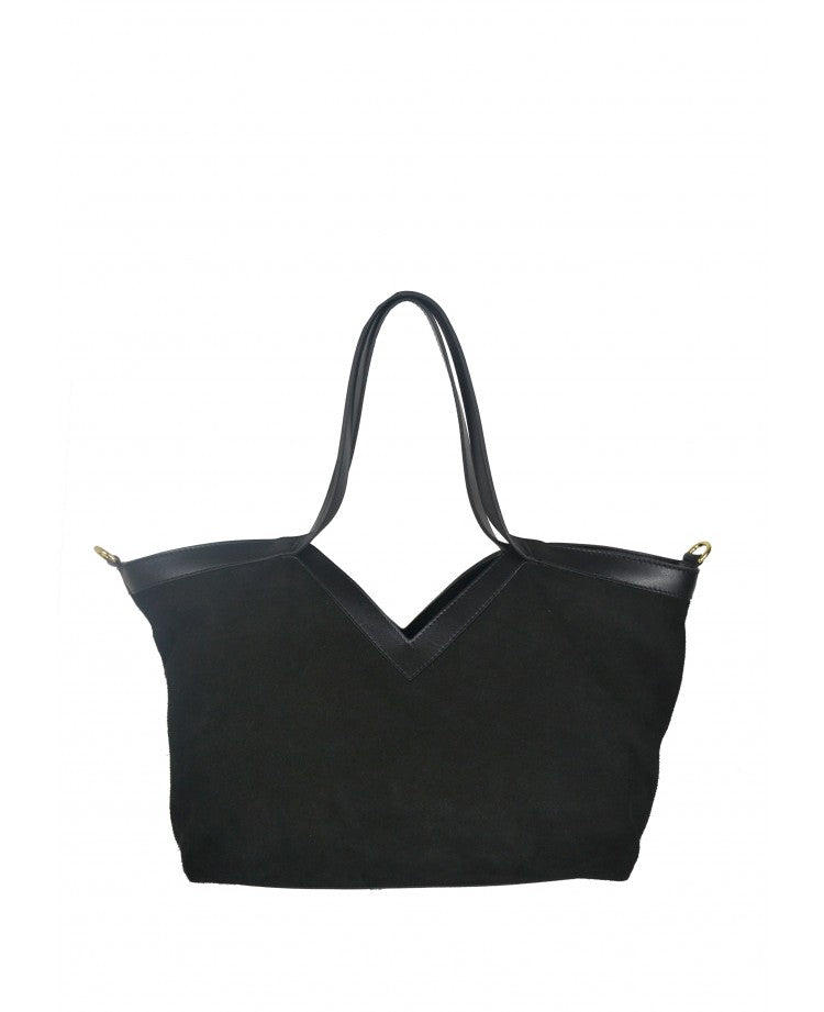 Suede V Shopping Bag with Removable Strap