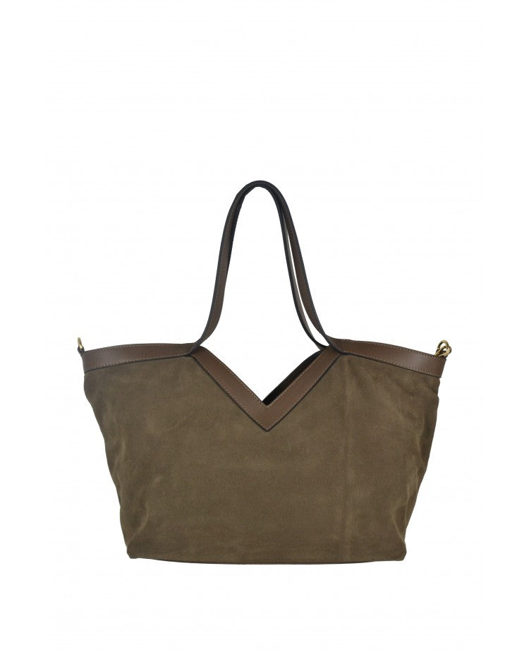 Suede V Shopping Bag with Removable Strap
