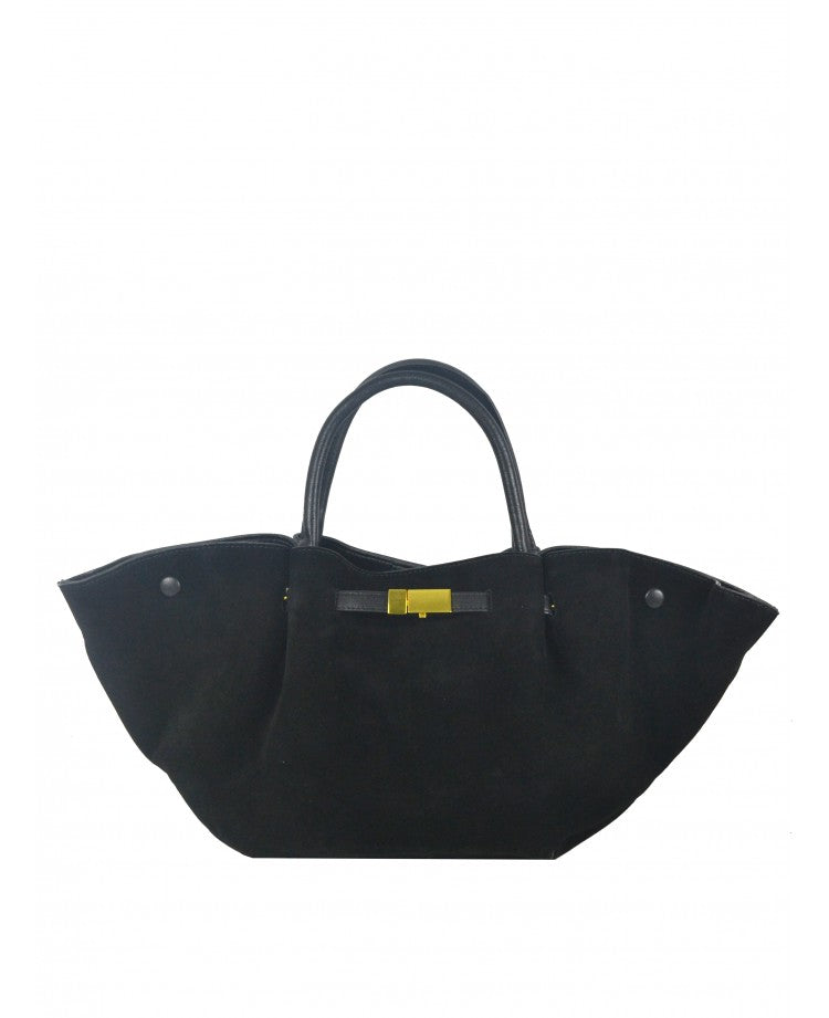 Winged Suede Tote with Removable Leather Strap